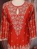 Rust Orange Floral Thread Embroidered Design Raw Silk Palazzo Suit