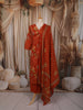 Rust Orange Floral Vine Printed Design Pure Cotton Straight Cut Salwar Suit with Matching Dupatta