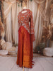 Rust Orange Floral Vine Sequins and Beads Embroidered Design Organza Palazzo Suit with Matching Choker Dupatta