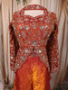Rust Orange Floral Vine Sequins and Beads Embroidered Design Organza Palazzo Suit with Matching Choker Dupatta