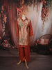 Rust Orange Floral Vine Sequins and Beads Embroidered Design Tissue Silk Party Wear Salwar Suit