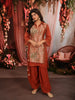 Rust Orange Floral Vine Sequins and Beads Embroidered Design Tissue Silk Party Wear Salwar Suit