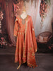 Rust Orange Floral Vine Zari Embroidered Design Banarasi Silk Festive Wear Palazzo Suit with Matching Dupatta