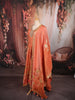 Rust Orange Floral Vine Zari Embroidered Design Banarasi Silk Festive Wear Palazzo Suit with Matching Dupatta