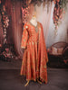 Rust Orange Floral Vine Zari Embroidered Design Banarasi Silk Festive Wear Palazzo Suit with Matching Dupatta