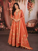 Rust Orange Floral Vine Zari Embroidered Design Banarasi Silk Festive Wear Palazzo Suit with Matching Dupatta