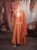 Rust Orange Floral Vine Zari Embroidered Design Banarasi Silk Festive Wear Palazzo Suit with Matching Dupatta