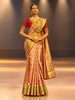 Rust Orange Floral Vine Zari Woven Design Pure Kanchipuram Silk Bridal Saree with Contrast Burnt Maroon Floral Zari Border
