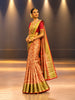 Rust Orange Floral Vine Zari Woven Design Pure Kanchipuram Silk Bridal Saree with Contrast Burnt Maroon Floral Zari Border