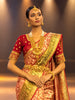 Rust Orange Floral Vine Zari Woven Design Pure Kanchipuram Silk Bridal Saree with Contrast Burnt Maroon Floral Zari Border