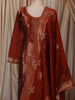 Rust Orange Floral Zari Embroidered Design Semi Silk Straight Cut Salwar Suit with Dupatta