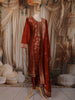 Rust Orange Floral Zari Embroidered Design Semi Silk Straight Cut Salwar Suit with Dupatta