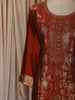 Rust Orange Floral Zari Embroidered Design Semi Silk Straight Cut Salwar Suit with Dupatta