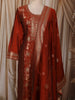 Rust Orange Floral Zari Embroidered Design Semi Silk Straight Cut Salwar Suit with Dupatta