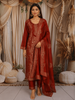 Rust Orange Floral Zari Embroidered Design Semi Silk Straight Cut Salwar Suit with Dupatta