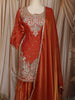 Rust Orange Floral Zari Embroidered Design Tissue Silk Lehenga with Dupatta