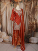 Rust Orange Floral Zari Embroidered Design Tissue Silk Lehenga with Dupatta