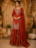 Rust Orange Floral Zari Embroidered Design Tissue Silk Lehenga with Dupatta