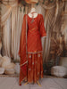 Rust Orange Floral Zari Embroidered Design Tissue Silk Lehenga with Dupatta