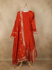 Rust Orange Floral Zari Woven Design Cotton Anarkali Salwar Suit with Dupatta