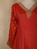 Rust Orange Floral Zari Woven Design Cotton Anarkali Salwar Suit with Dupatta