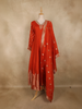 Rust Orange Floral Zari Woven Design Cotton Anarkali Salwar Suit with Dupatta