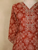 Rust Orange Geometric Printed Design Cotton Anarkali Salwar Suit with Dupatta