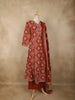 Rust Orange Geometric Printed Design Cotton Anarkali Salwar Suit with Dupatta