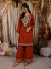 Rust Orange Geometric Thread Embroidered Design Cotton Salwar Suit