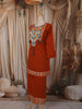 Rust Orange Geometric Thread Embroidered Design Cotton Salwar Suit