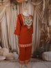 Rust Orange Geometric Thread Embroidered Design Cotton Salwar Suit