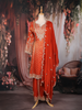 Rust Orange Floral Embroidered Tissue Silk Palazzo Suit with Dupatta