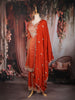 Rust Orange Floral Embroidered Tissue Silk Palazzo Suit with Dupatta