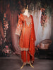 Rust Orange Floral Embroidered Tissue Silk Palazzo Suit with Dupatta