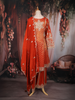 Rust Orange Floral Embroidered Tissue Silk Palazzo Suit with Dupatta