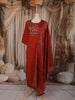 Rust Orange Kalamkari Printed Design Cotton Straight Cut Salwar Suit with Dupatta