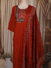 Rust Orange Kalamkari Printed Design Cotton Straight Cut Salwar Suit with Dupatta
