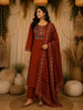 Rust Orange Kalamkari Printed Design Cotton Straight Cut Salwar Suit with Dupatta