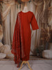 Rust Orange Kalamkari Printed Design Cotton Straight Cut Salwar Suit with Dupatta