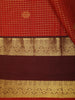 Rust Orange Mini Checked Zari Woven Design Pure Kanchipuram Silk Saree with Contrast Double Zari Border