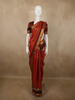 Rust Orange Mini Checked Zari Woven Design Pure Kanchipuram Silk Saree with Contrast Double Zari Border