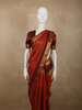 Rust Orange Mini Checked Zari Woven Design Pure Kanchipuram Silk Saree with Contrast Double Zari Border