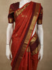 Rust Orange Mini Checked Zari Woven Design Pure Kanchipuram Silk Saree with Contrast Double Zari Border