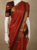 Rust Orange Mini Checked Zari Woven Design Pure Kanchipuram Silk Saree with Contrast Double Zari Border