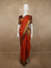 Rust Orange Mini Checked Zari Woven Design Pure Kanchipuram Silk Saree with Contrast Floral Zari Border