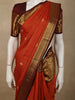 Rust Orange Mini Checked Zari Woven Design Pure Kanchipuram Silk Saree with Contrast Floral Zari Border