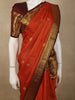 Rust Orange Mini Checked Zari Woven Design Pure Kanchipuram Silk Saree with Contrast Floral Zari Border
