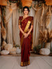 Rust Orange Mini Checked and Peacock Butta Zari Woven Design Pure Kanchipuram Silk Saree with Contrast Zari Border