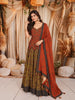 Rust Orange Multicolor Floral Vine Embroidered Design Tissue Silk Palazzo Suit with Matching Dupatta