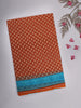 Rust Orange Paisley Printed karishma Cotton Saree with Blue Ornamental Border